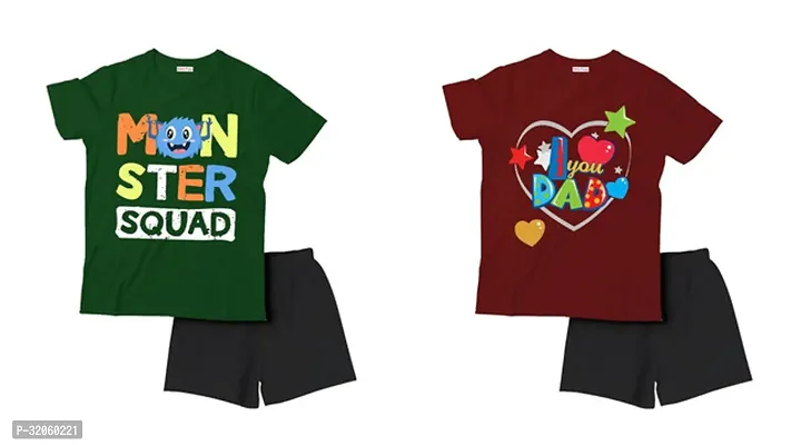 Fabulous Multicoloured Cotton Printed T-Shirts with Shorts For Boys Pack Of 2-thumb0