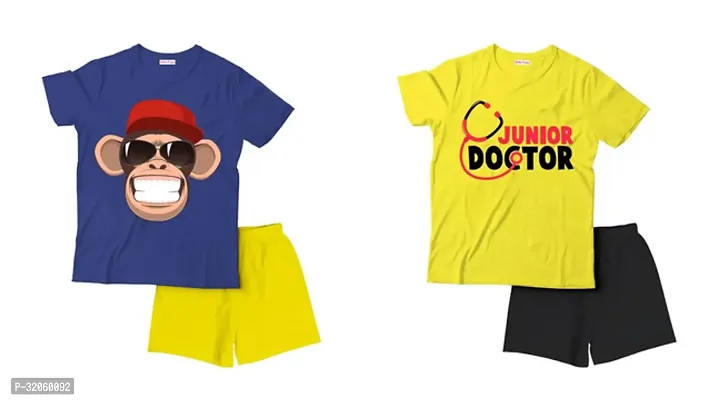 Fabulous Multicoloured Cotton Printed T-Shirts with Shorts For Boys Pack Of 2-thumb0