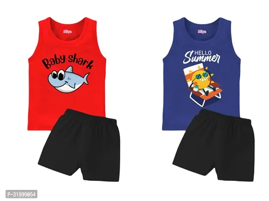 Elegant Cotton Printed T-Shirts with Shorts For Kids- Set Of 2-thumb0