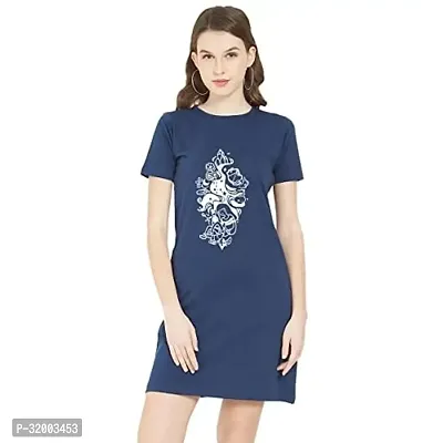 Stylish Navy Blue Cotton Blend T-shirt Dress For Women-thumb0