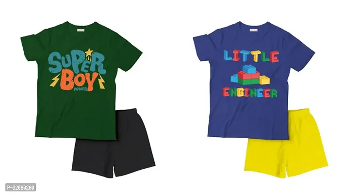 Fabulous Multicoloured Cotton Printed T-Shirts with Shorts For Boys Pack Of 2-thumb0