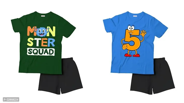 Fabulous Multicoloured Cotton Printed T-Shirts with Shorts For Boys Pack Of 2-thumb0