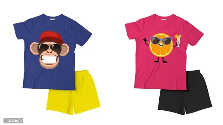 Fabulous Multicoloured Cotton Printed T-Shirts with Shorts For Boys Pack Of 2