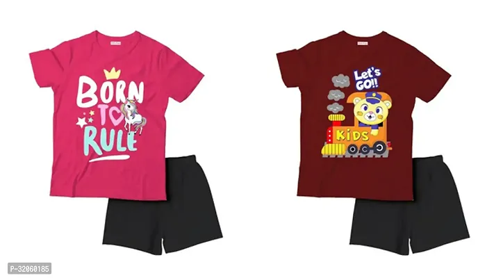 Fabulous Multicoloured Cotton Printed T-Shirts with Shorts For Boys Pack Of 2