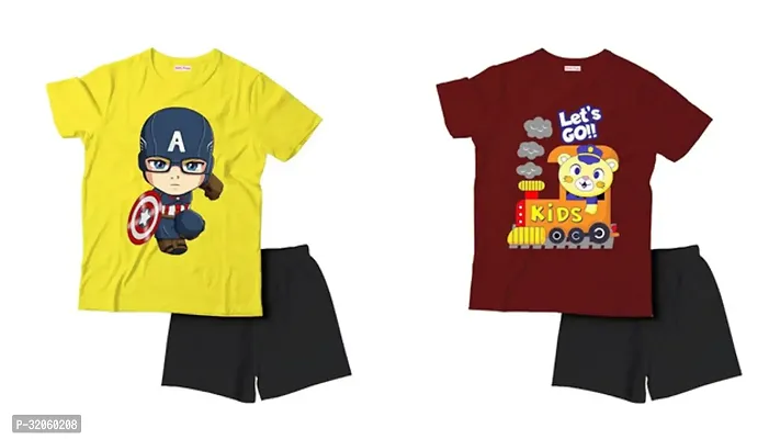 Fabulous Multicoloured Cotton Printed T-Shirts with Shorts For Boys Pack Of 2