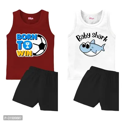 Elegant Cotton Printed T-Shirts with Shorts For Kids- Set Of 2-thumb0