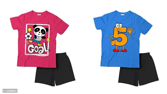 Fabulous Multicoloured Cotton Printed T-Shirts with Shorts For Boys Pack Of 2