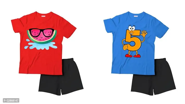 Fabulous Multicoloured Cotton Printed T-Shirts with Shorts For Boys Pack Of 2