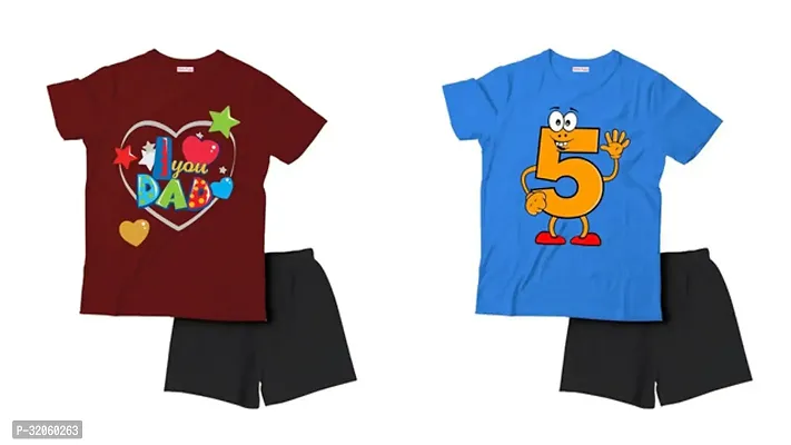 Fabulous Multicoloured Cotton Printed T-Shirts with Shorts For Boys Pack Of 2-thumb0