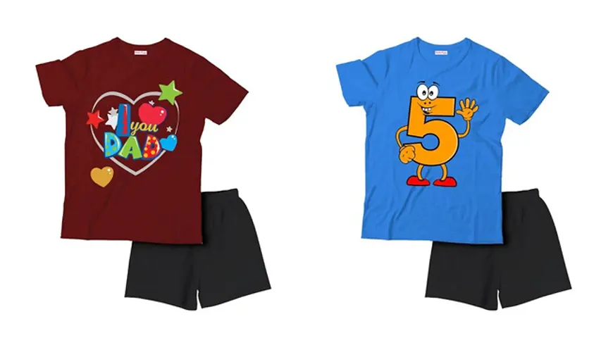 Fabulous Multicoloured Cotton Printed T-Shirts with Shorts For Boys Pack Of 2