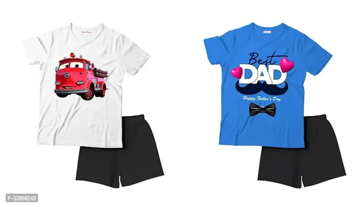 Fabulous Multicoloured Cotton Printed T-Shirts with Shorts For Boys Pack Of 2