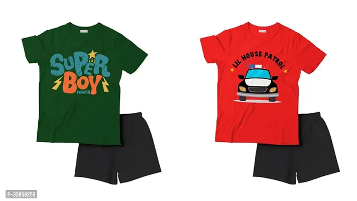 Fabulous Multicoloured Cotton Printed T-Shirts with Shorts For Boys Pack Of 2-thumb0