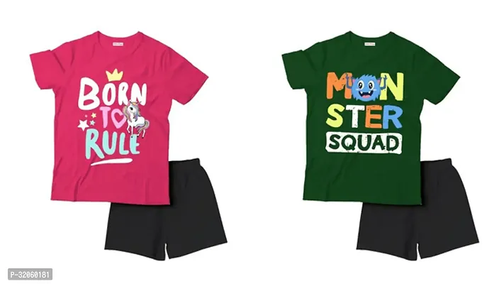 Fabulous Multicoloured Cotton Printed T-Shirts with Shorts For Boys Pack Of 2-thumb0