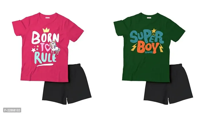 Fabulous Multicoloured Cotton Printed T-Shirts with Shorts For Boys Pack Of 2-thumb0