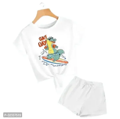 Stylish White Cotton Printed T-Shirts with Shorts For Kids