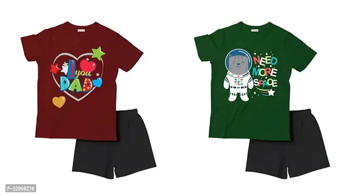 Fabulous Multicoloured Cotton Printed T-Shirts with Shorts For Boys Pack Of 2