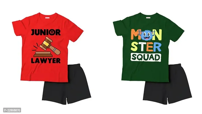 Fabulous Multicoloured Cotton Printed T-Shirts with Shorts For Boys Pack Of 2