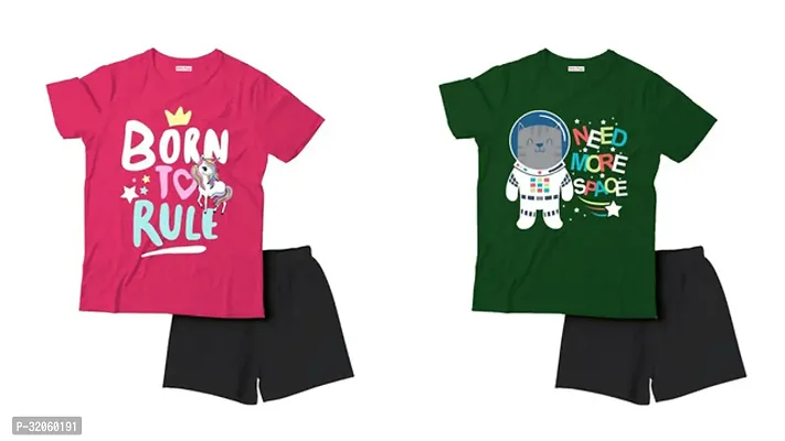 Fabulous Multicoloured Cotton Printed T-Shirts with Shorts For Boys Pack Of 2