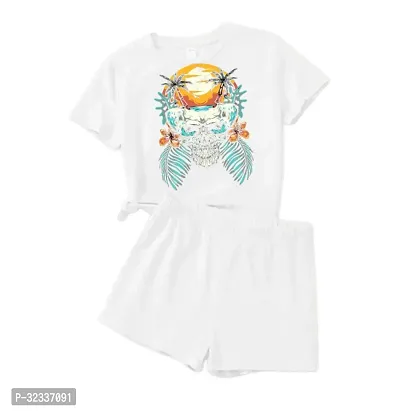 Stylish White Cotton Printed T-Shirts with Shorts For Kids-thumb0