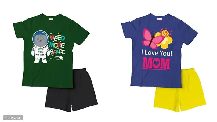 Fabulous Multicoloured Cotton Printed T-Shirts with Shorts For Boys Pack Of 2-thumb0