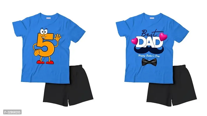 Fabulous Blue Cotton Printed T-Shirts with Shorts For Boys Pack Of 2