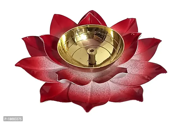 Extreme Karigari Flower Shape Metal  Brass Diya/Puja  Arti Diya/Decorative Diya/Brass  Metal Oil Diya/Red and White Color