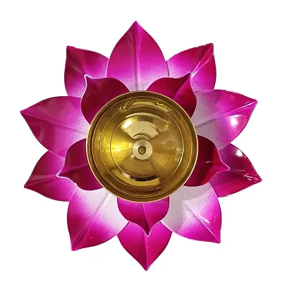 Extreme Karigari Flower Shape Metal  Brass Diya/Puja  Arti Diya/Decorative Diya/Brass  Metal Oil Diya / (Pink Colour)