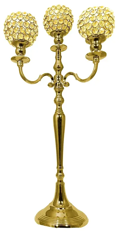 Extreme Karigari Decorative Brass Three Arm Beautiful Glass Bowl Design Candle Holder Stand for Home & Hall Decore