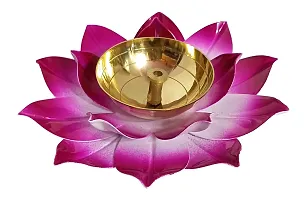 Extreme Karigari Flower Shape Metal  Brass Diya/Puja  Arti Diya/Decorative Diya/Brass  Metal Oil Diya / (Pink Colour)-thumb3