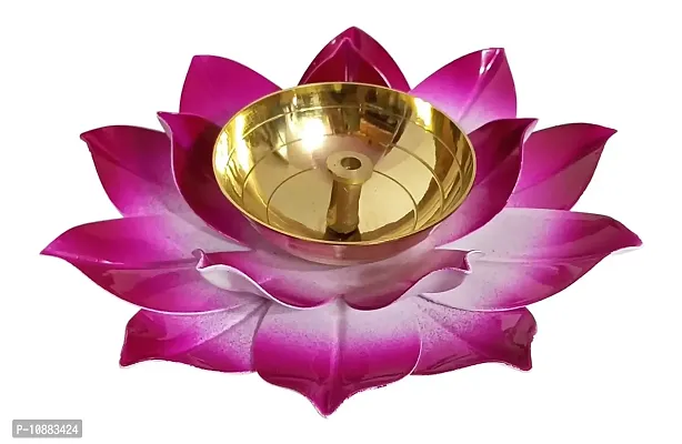 Extreme Karigari Flower Shape Metal  Brass Diya/Puja  Arti Diya/Decorative Diya/Brass  Metal Oil Diya / (Pink Colour)-thumb4