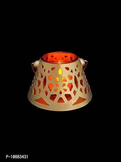 Extreme Karigari Small Cone Tea Light Candle Votive with Red Glass | Hanging and Floor Decorative Tea Light Holder Tea Light Candle Holder | 4.25 x 4.25 x 2.5 inches (Red)-thumb5