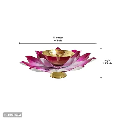 Extreme Karigari Flower Shape Metal  Brass Diya/Puja  Arti Diya/Decorative Diya/Brass  Metal Oil Diya / (Pink Colour)-thumb2