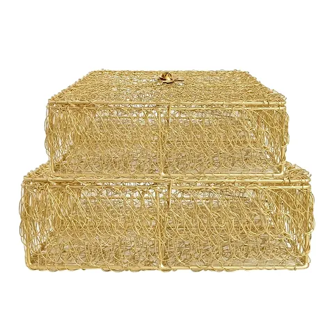 Extreme Karigari Square Metal Wire Basket Box / Decoration Gift Box / Vingate Wire Box /Fancy Basket for Decoration (Small/Medium)