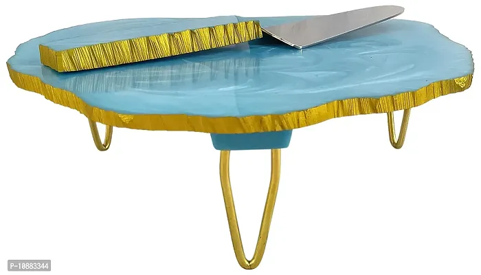 Extreme Karigari Luxury Resin Cake Stand | Cake Serving Stand | Portable Cake Stand | Cake Stand | Birthday Cake Decorative | | Party Use Cake Stand | 11.5 x 9.5 x 3.5 inches| (Sky Blue)