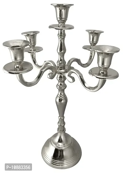 Extreme Karigari Decorative Brass Silver Plated Five Arm Candle Holder Stand for Home & Hall Decore (18 inch * 18 inch * 32 inch)(Size:X-Large)