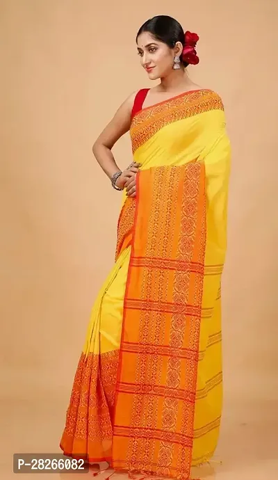 Elegant Yellow Cotton Saree with Blouse Piece