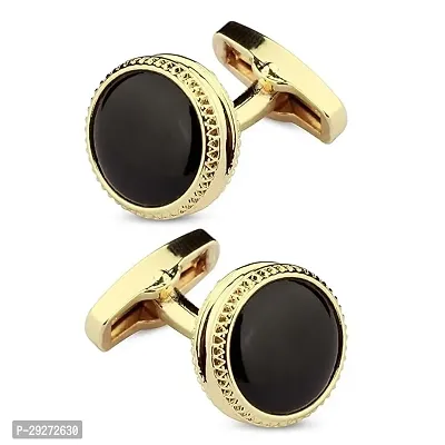 Panjatan Breathtaking Solid Black and Golden Coloured Cufflinks for Men.-thumb0