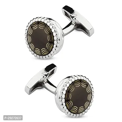 Panjatan Circular Argyle Stripes Silver Coloured Cufflinks for Men