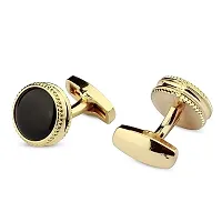 Panjatan Breathtaking Solid Black and Golden Coloured Cufflinks for Men.-thumb2