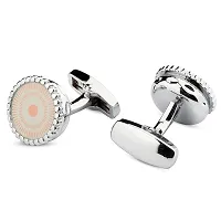 Panjatan Circular Trellis Design Silver Coloured Cufflinks for Men.-thumb1