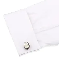 Panjatan White Gingham Design Black Colored Cufflinks for Men.-thumb1