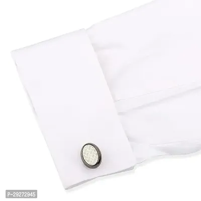 Panjatan White Gingham Design Black Colored Cufflinks for Men.-thumb2