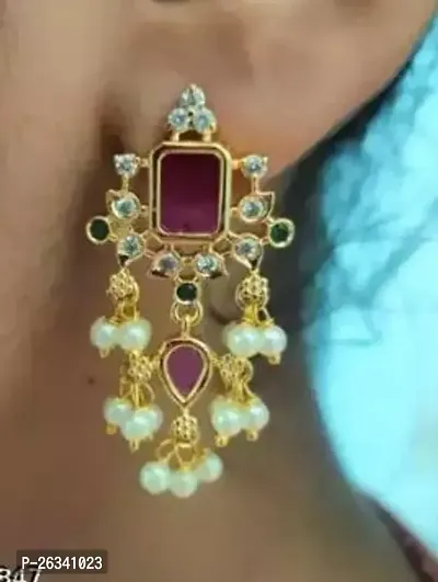 Beautiful Golden Alloy Drop Earrings Earrings For Women-thumb0