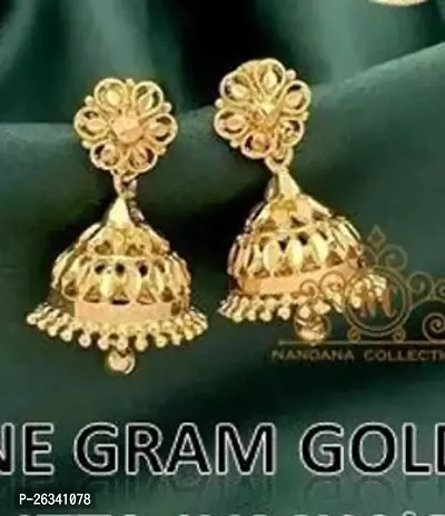 Beautiful Golden Alloy Jhumkas Earrings For Women