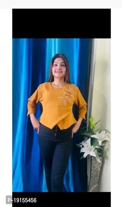 Elegant Yellow Wool Embroidered Top For Women-thumb0