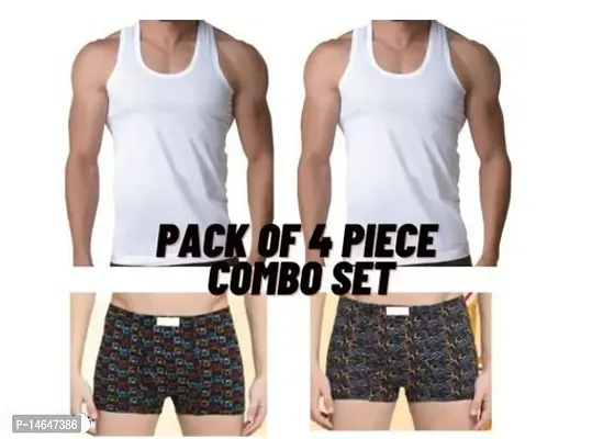 Combo Set of 2 RN White Vest and 2 Printed Underwear