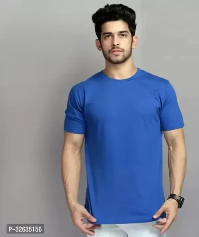 Stylish Blue Polyester Printed Round Neck Tees For Men-thumb0