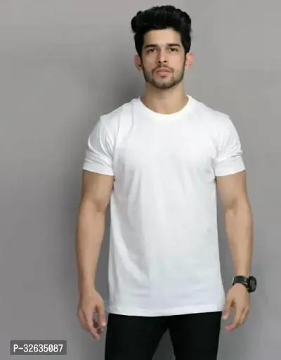 Stylish White Polyester Printed Round Neck Tees For Men