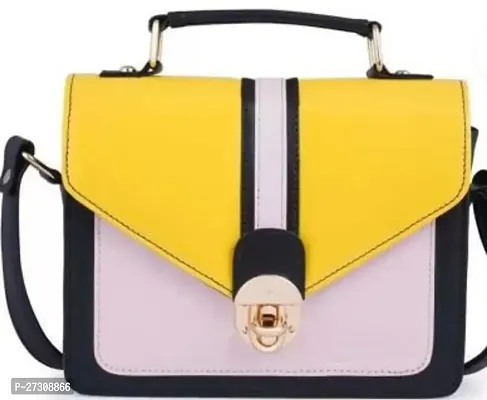 Stylish Yellow PU Colourblocked Handbags For Women