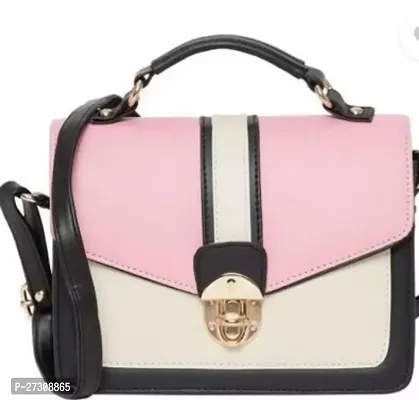 Stylish Pink PU Colourblocked Handbags For Women-thumb0